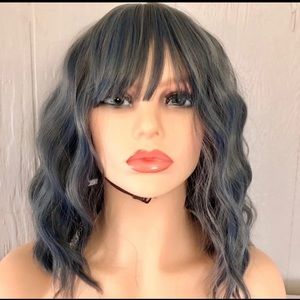 Human hair blend blue/grey wig